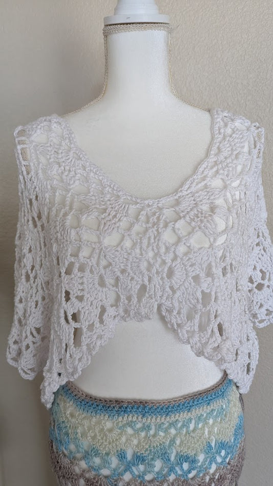 MADE TO ORDER - White Floral Lace Crochet Croppet Bolero