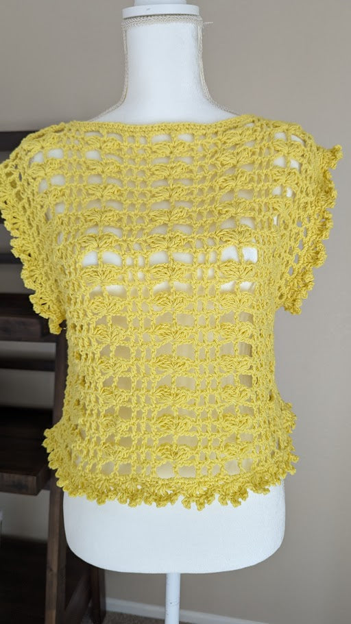 MADE TO ORDER - Canary Yellow Crochet Mesh Butterfly Top