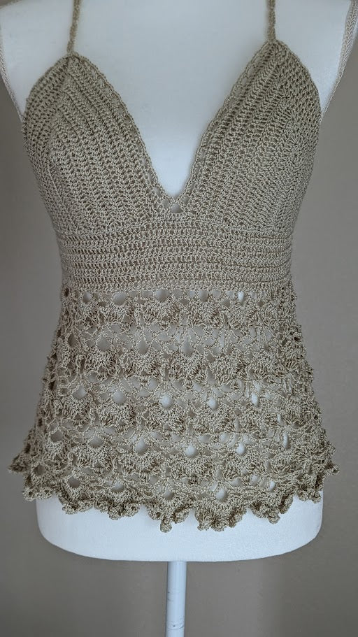 MADE TO ORDER - Crochet Beige Halter Top