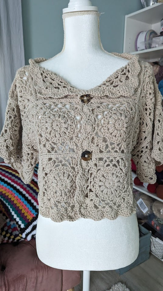 CROCHET PATTERN - Beige Crochet Floral Lace Cardigan