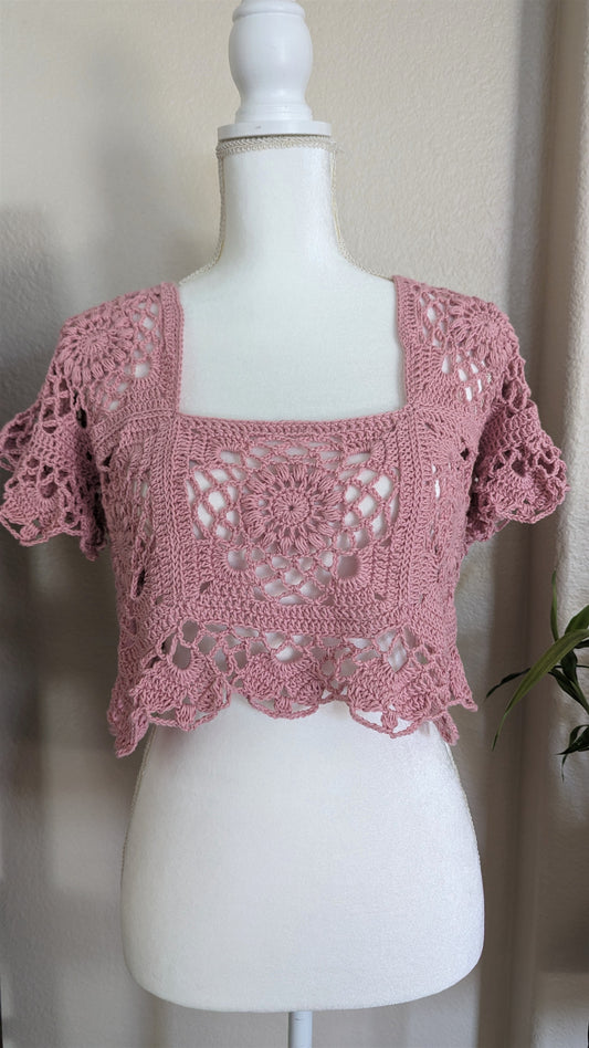 MADE TO ORDER - Pink Berry Crochet Lace Top