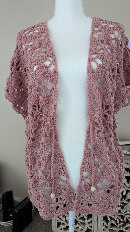 MADE TO ORDER - Rose Pink Crochet Kimono/Beach Cover-Up