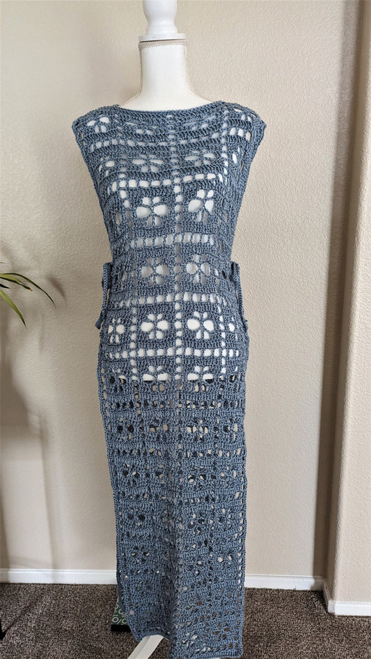 MADE TO ORDER - Light Blue Crochet Floral Dress