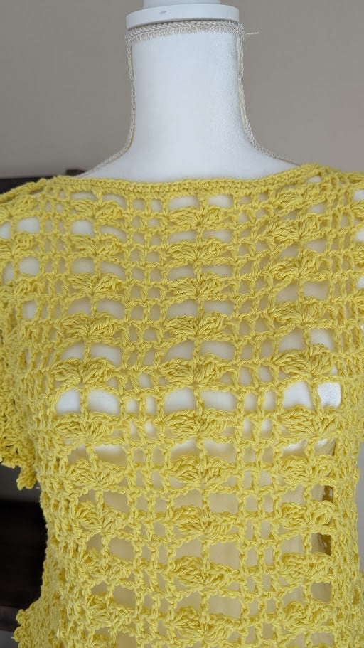 MADE TO ORDER - Canary Yellow Crochet Mesh Butterfly Top