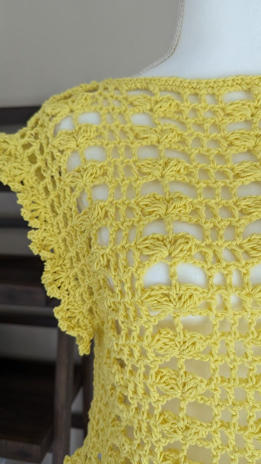 MADE TO ORDER - Canary Yellow Crochet Mesh Butterfly Top