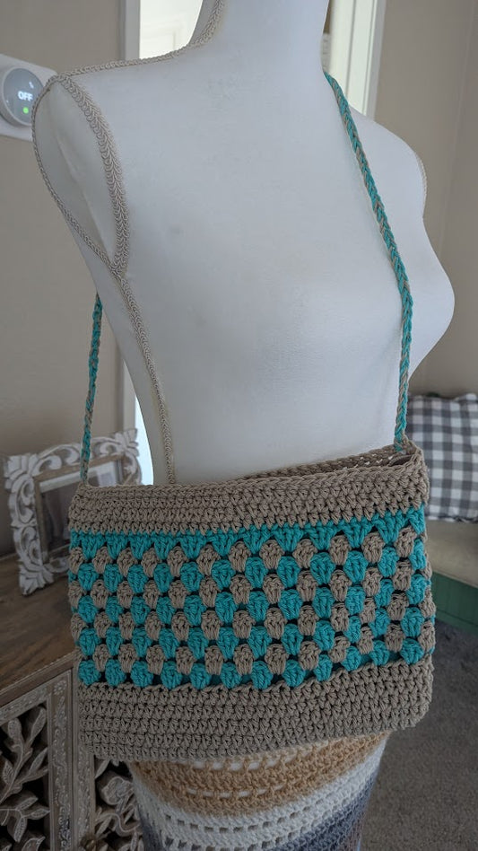 Made to Order - Aqua Sand Crochet Shoulder Bag