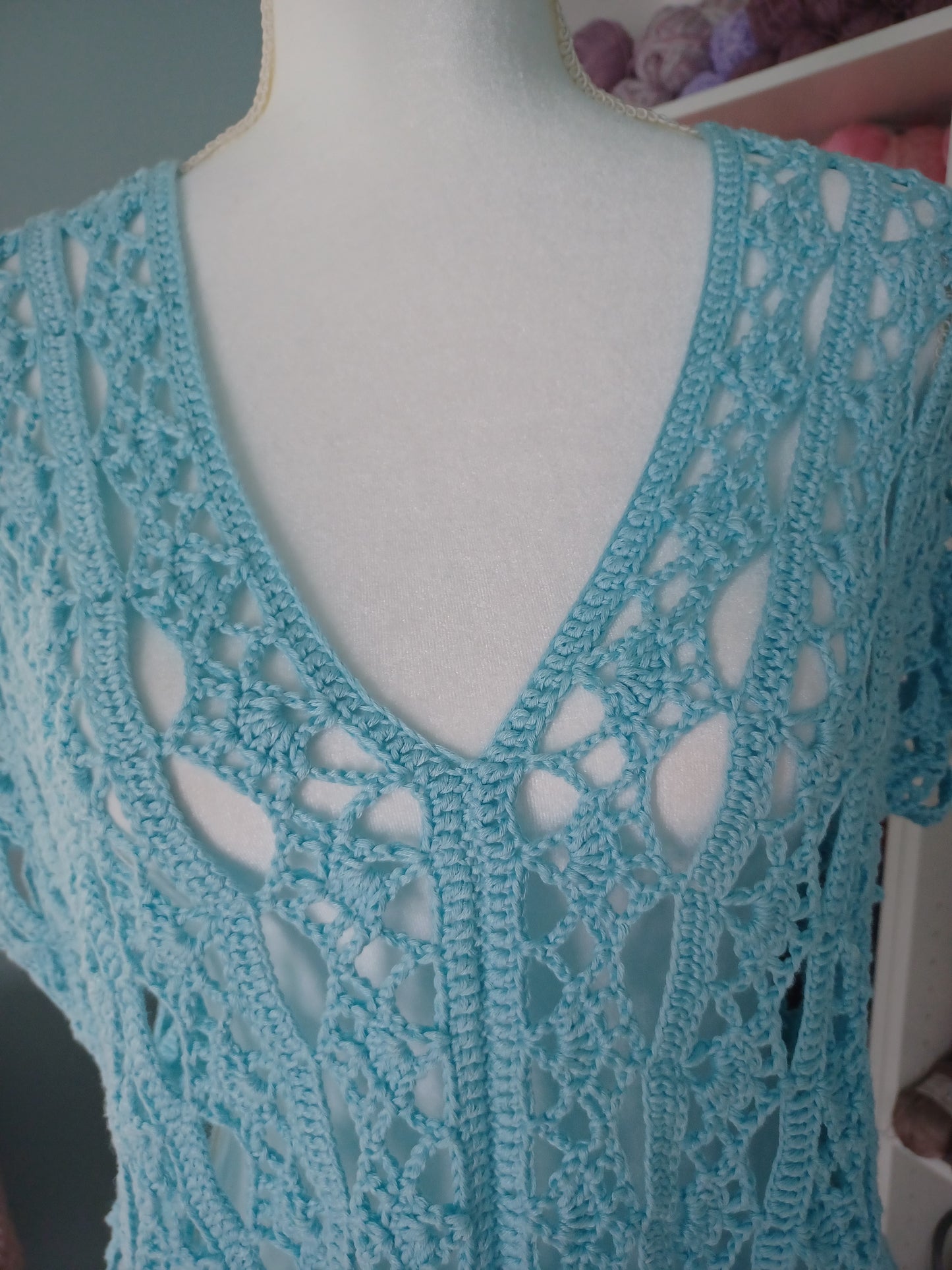 MADE TO ORDER - Ice Blue Crochet Lace Blouse