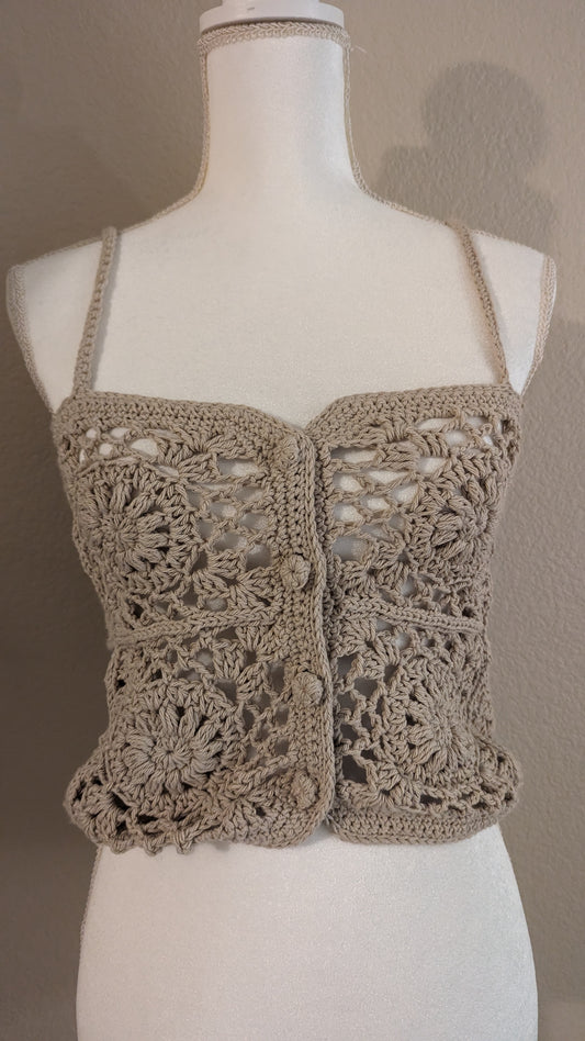 MADE TO ORDER - Beige Crochet Floral Lace Top