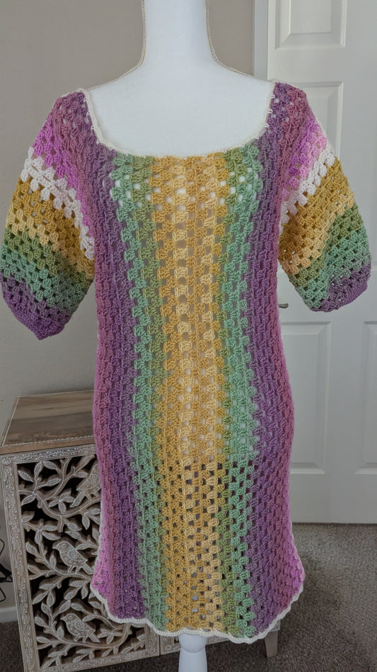 Made to Order - Pastel Rainbow Crochet Dress