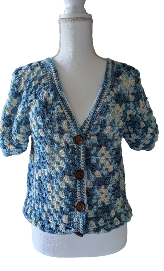 MADE TO ORDER - Crochet Variegated Blue Crochet Granny Stitch Cardigan