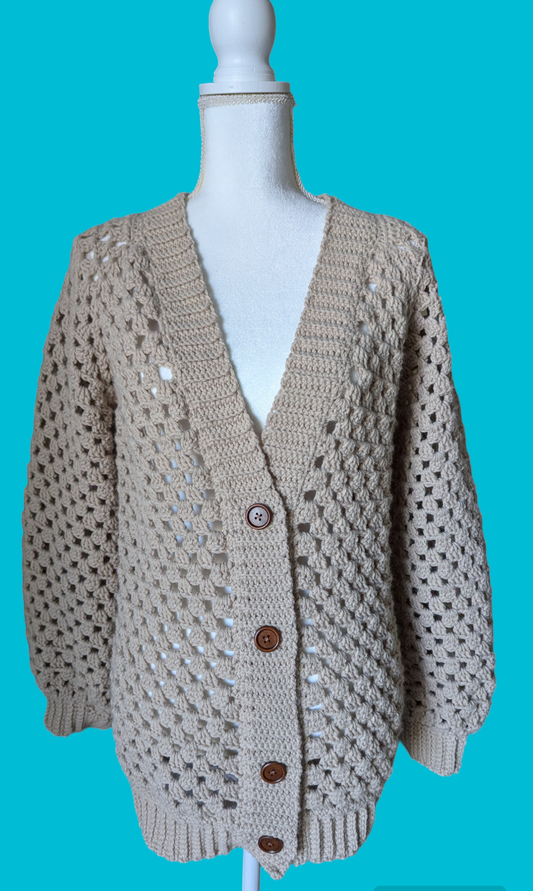 MADE TO ORDER - Crochet Beige Granny Stitch Cardigan