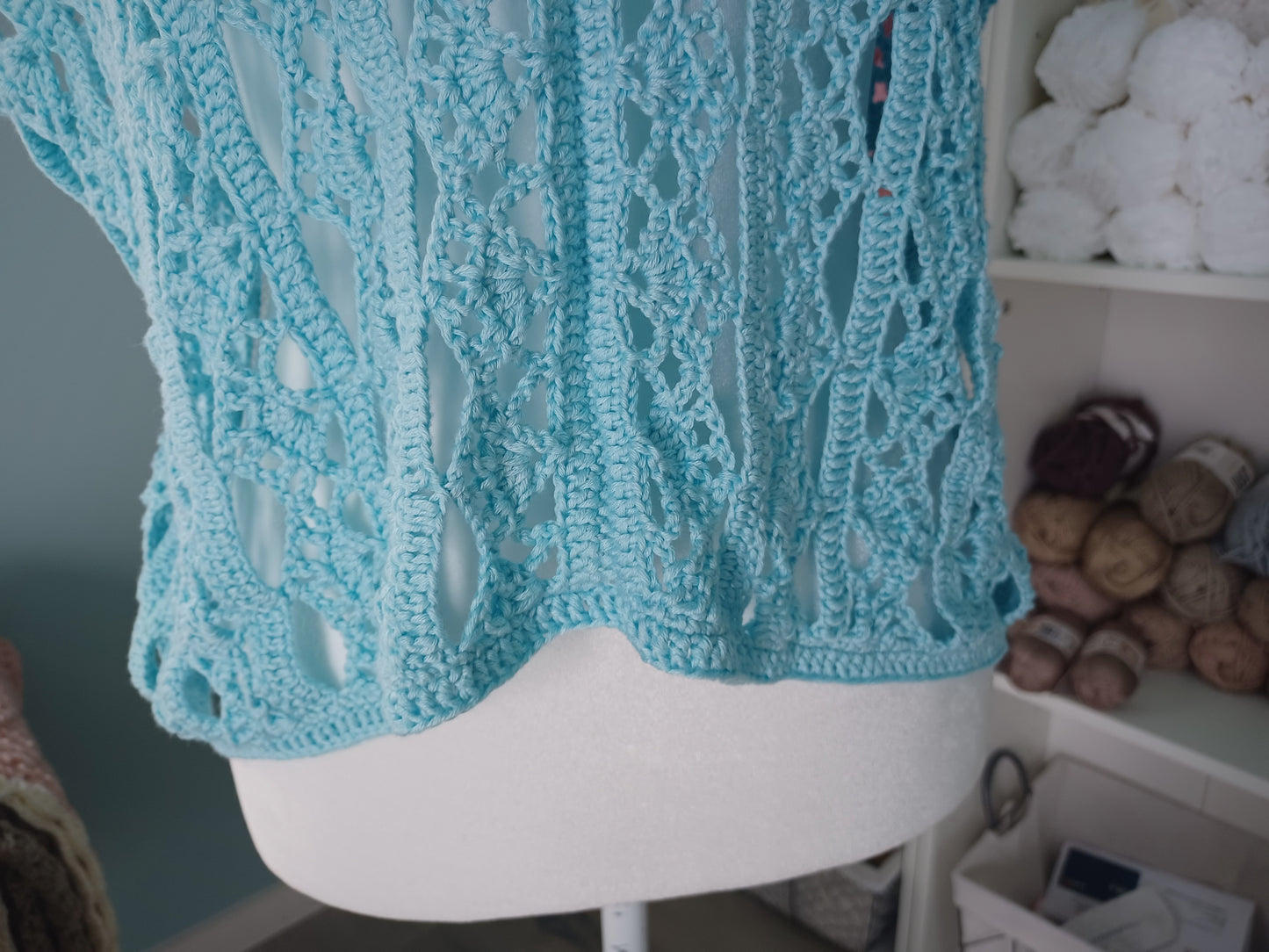 MADE TO ORDER - Ice Blue Crochet Lace Blouse