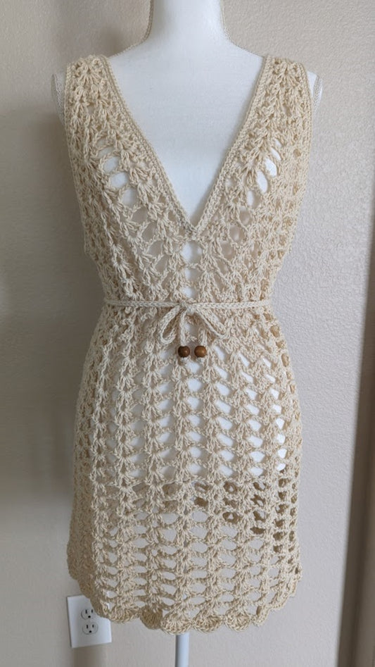 CUSTOM MADE ORDER - LIGHT BEIGE CROCHET MESH DRESS