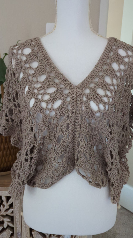 MADE TO ORDER - Taupe Crochet Butterfly Lace Bolero