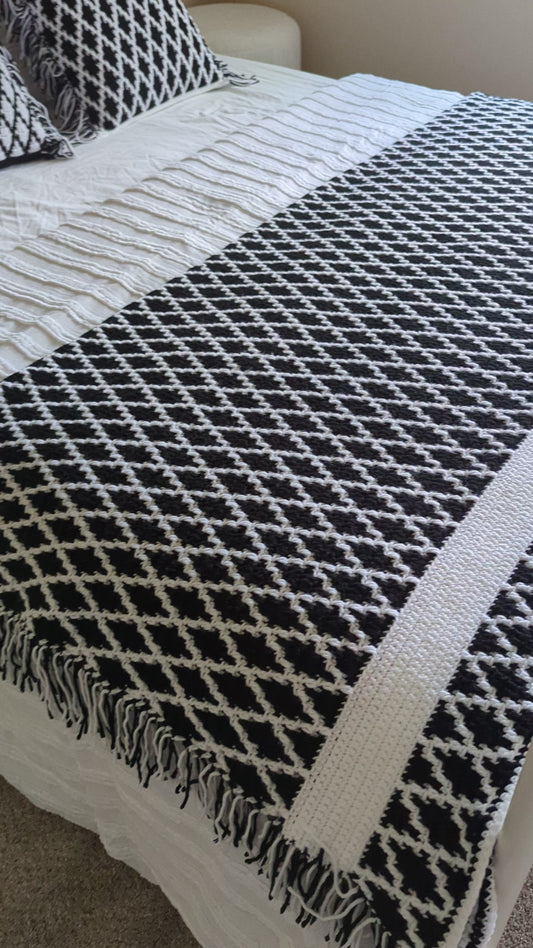 Made to Order - Crochet Black and White Mosaic Blanket/Throw