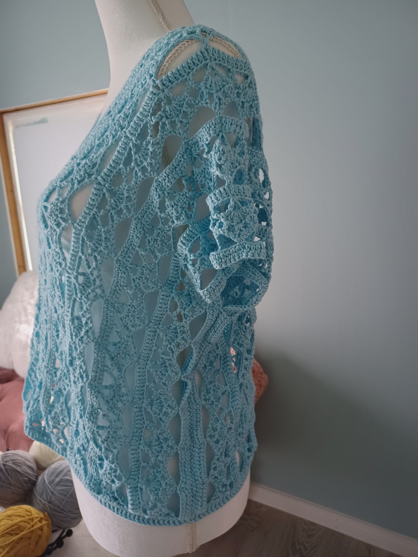 MADE TO ORDER - Ice Blue Crochet Lace Blouse