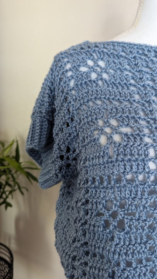 MADE TO ORDER - Light Blue Crochet Lace Sweater Top