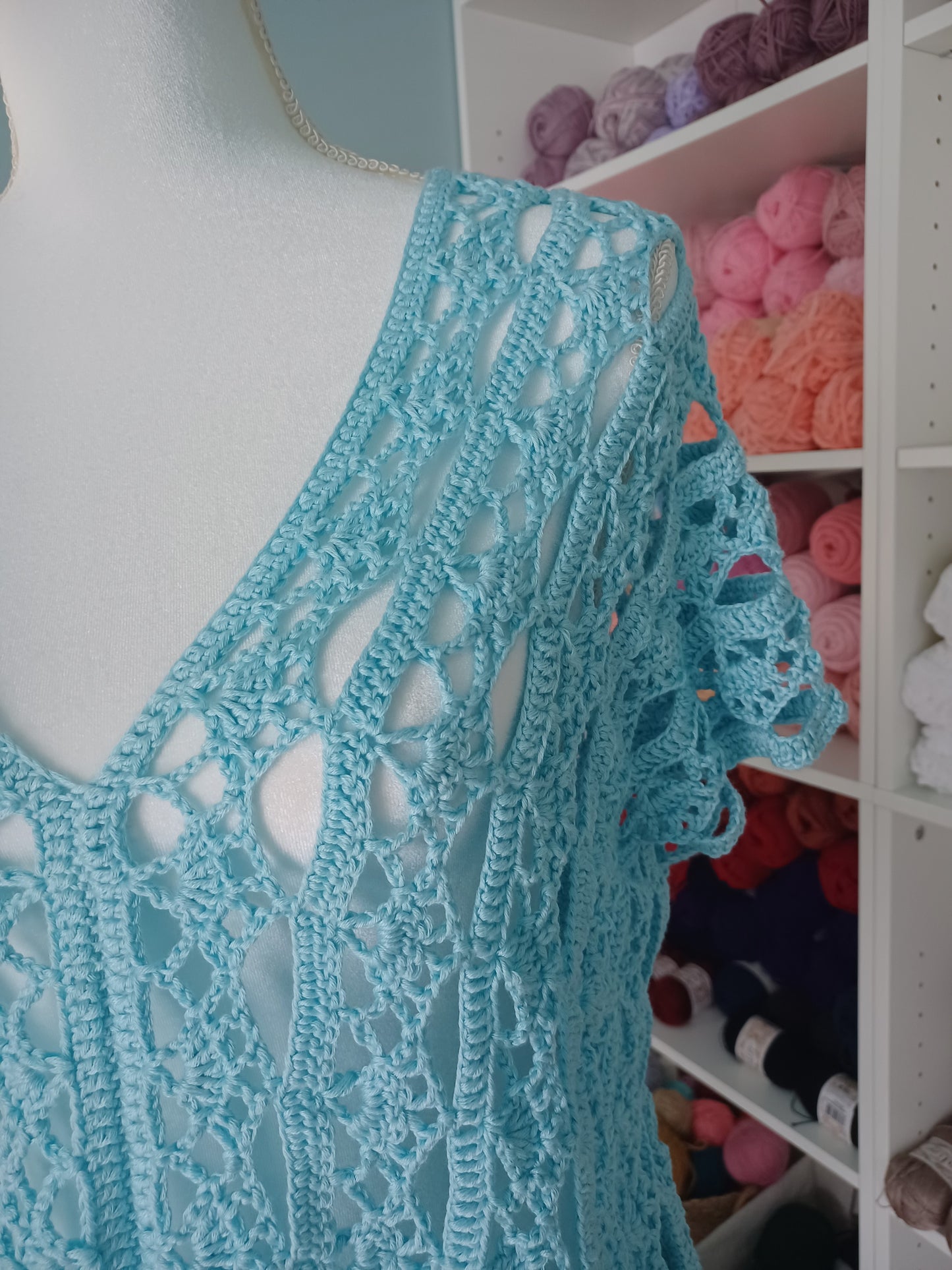 MADE TO ORDER - Ice Blue Crochet Lace Blouse