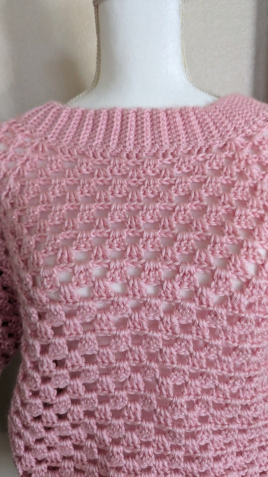 MADE TO ORDER - LIGHT PINK CROCHET GRANNY SWEATER TOP