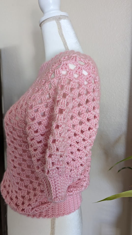 MADE TO ORDER - LIGHT PINK CROCHET GRANNY SWEATER TOP