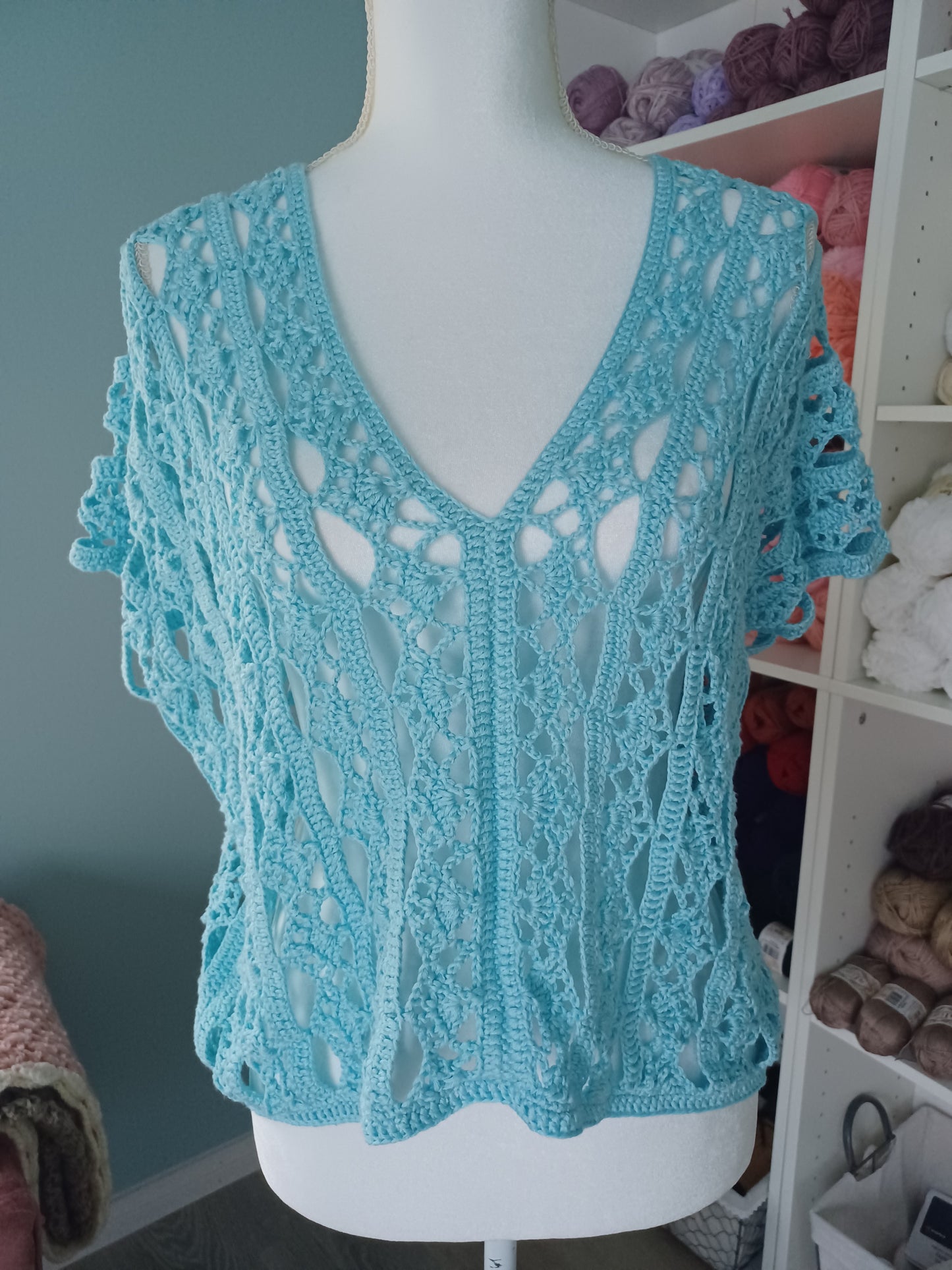 MADE TO ORDER - Ice Blue Crochet Lace Blouse