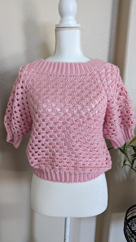 MADE TO ORDER - LIGHT PINK CROCHET GRANNY SWEATER TOP