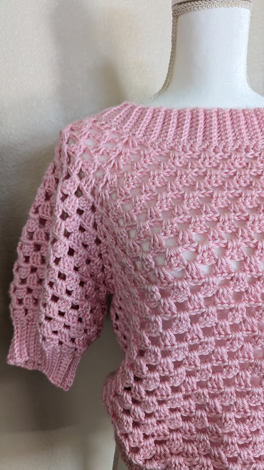 MADE TO ORDER - LIGHT PINK CROCHET GRANNY SWEATER TOP