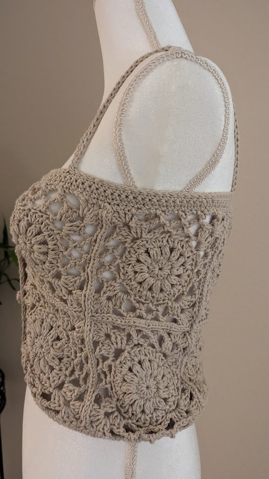 MADE TO ORDER - Taupe Crochet Floral Lace Tank Top