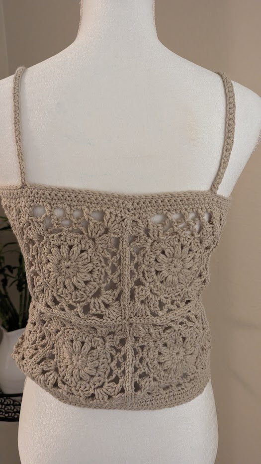 MADE TO ORDER - Taupe Crochet Floral Lace Tank Top